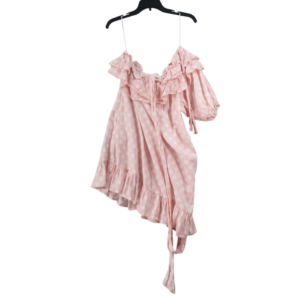 Lisa‎ Marie Fernandez for Target Pink Polka Dot One Shoulder Ruffle Dress Medium